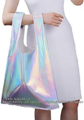 China Holographic Tote Silver Hologram Vegan Shine Leather Oversize Large Bag Shopper Holographic Hologram Metallic Oversized for sale