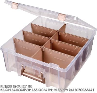 China Super Satchel Double Deep, Portable Art & Craft Organizer With Handle, Plastic Storage Case, Clear With Rose Gold for sale