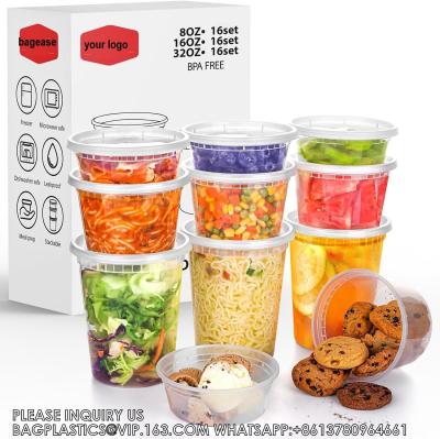 China 8,16,32oz Plastic Deli Containers With Lids,Freezer Food Storage Containers Airtight,Disposable Take Out Deli Cups for sale