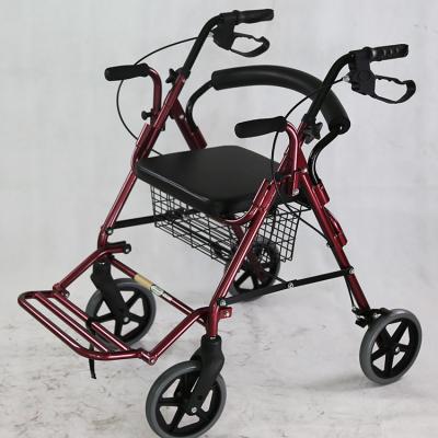 China Mobility Aid Lightweight Four Wheel Folding Aluminum Forearm Walker Rollator With Footrest for sale