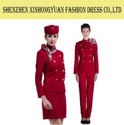 China Rotes Kabinen-Mannschafts-Fluglinien-Stewardess-Uniform-Stewardess-Kostüm-Flugbegleiter-Kleid zu verkaufen