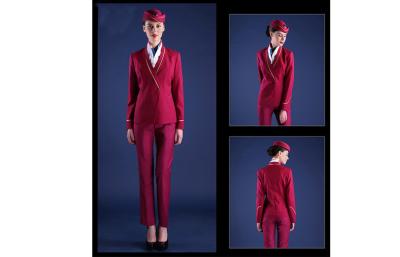 China Kundenspezifische Wolle geglaubte rote Fluglinien-Stewardess-Uniform mit Debossed-Logo zu verkaufen