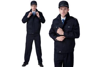 China Custom Winter Cotton Warm Black Police Officer Costume For Men Windproof for sale