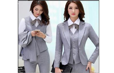 China Anti - Wrinkle Gray Wool Felt Elegant Corporate Office Uniforms For Ladies for sale