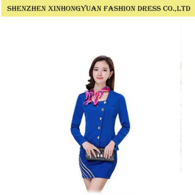 China Breathable Blue Ladies Corporate Wear Uniforms Formal Office Dresses Suits for sale