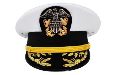 China Peaked Military Hats And Caps , Gold Embroidery White Military Hat 52-62cm for sale