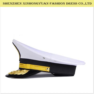 China Adjustable White Military Peaked Cap Embroidery Navy Captain Hat 56-58cm for sale