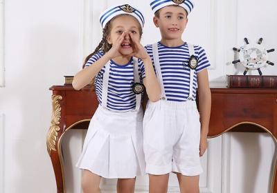 China Navy Blue T - Shirt and overalls School Uniform Clothes for Primary school students for sale