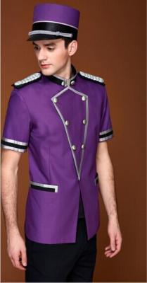 China Concierge Hotel Bellboy Uniform Purple Hotel Doorman Uniform Short Sleeve for sale