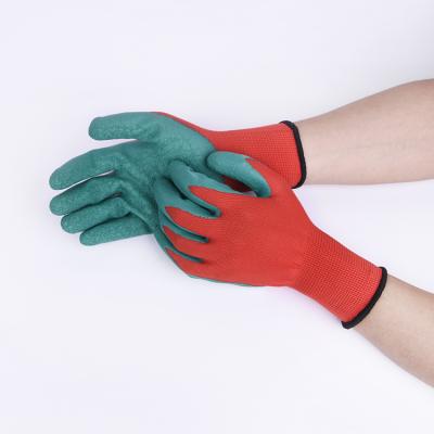 China Comfortable / Breathable 13G Polyester Gloves Crinkle Logo Printing Latex Coated Heavy Duty Industrial Use Working Gloves for sale