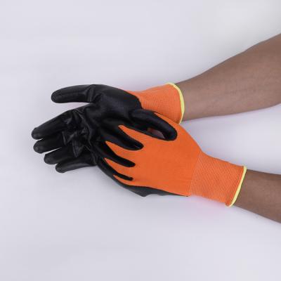 China Comfortable / Breathable 13G Polyester Gloves Breathable Nitrile Coated Hand Working Gloves Machinary Polyester for sale