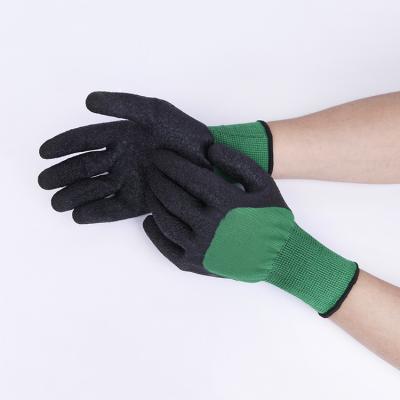 China Factory Wholesale Green Cotton Comfortable / Breathable Profession Working Gloves Crinkle Coated Latex for sale