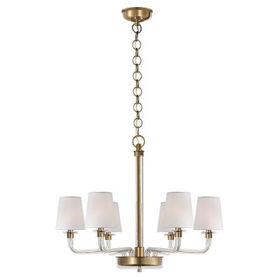 China Contemporary American Modern Simple Crystal Brass Cover 6 Head Suction Fabric Glass Tube Double Use Copper Chandelier Entrance for sale