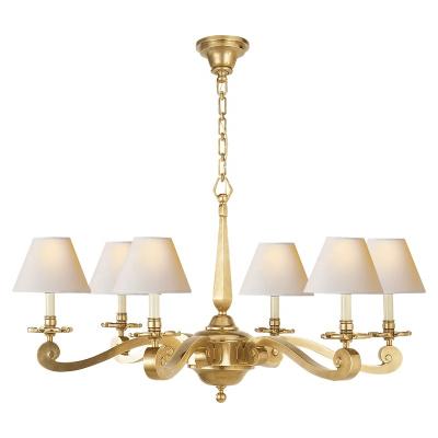 China American Style Living Room Bar Counter Designer Hotel Round Chandelier 6 Light Canvas Shade Antique Brass Chandelier for sale