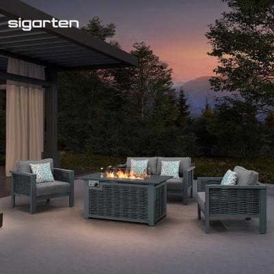 China Modern Style Aluminum Garden Table Furniture Square Gas Fire Pit Set For Outdoor for sale