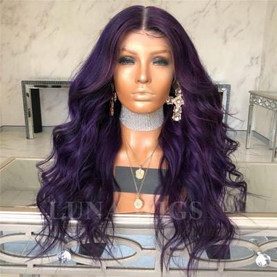 China Brazilian Loose Wave Dark Purple Raw Virgin Human Hair Lace Front Wigs For Black Woman 130denisty Free Shipping for sale