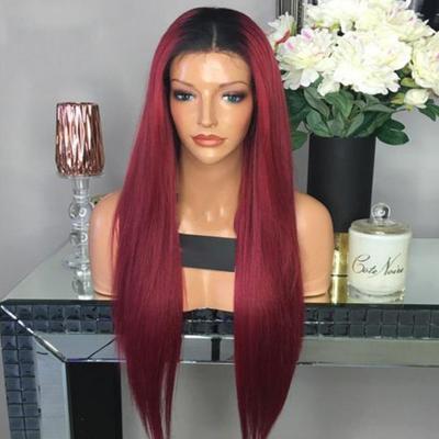 China 1B 99J Silky Straight Human Hair Lace Front Wigs 13*4 Ombre Burgundy Color Lace Front Wigs For Black Woman DHL free shipping for sale