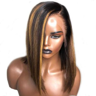 China Silky Straight Wave Ombre Highlight Invisible Lace Front Human Hair Wigs 27# Color For Women Brazilian Remy Hair Frontal Lace Wig Bleached Knots for sale