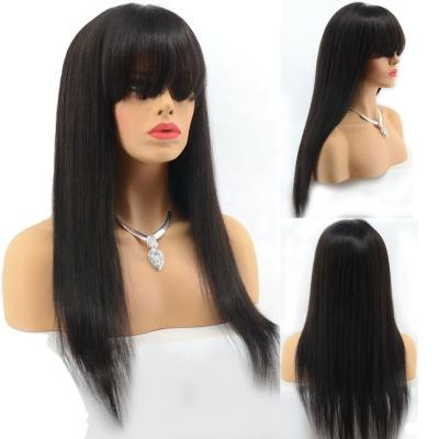 China Silky Straight Wave Indian Remy Human Hair Lace Front Wig With Bangs 13*6 Deep Part Lace Frontal Wigs Bangs Bleached Knots for sale