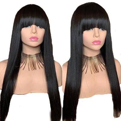 China 2years Long Lasting Straight Peruvian Hair Wig 150%Density Full Bangs Bangs Glueless Full Lace Wig For Black Woman Free Shipping for sale