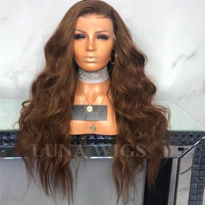 China Body Wave Brown Hair Wigs For Color Women Full Body Wave Glueless Lace Wigs With Baby Hair Brown Lace Front Wigs for sale