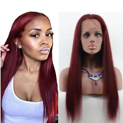 China Virgin Brazilian Hair Silky Straight Lace Front Wig 99J Color With Baby Hair Straight Burgundy Full Lace Wigs For Black Woman for sale