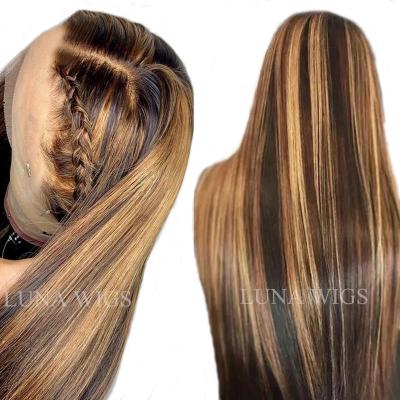 China Silky Straight Wave Ombre Highlight 13X6 Straight Lace Front Human Hair Wigs Ombre Color Brazilian Remy Hair Lace Wigs 180% Pre-Plucked for sale