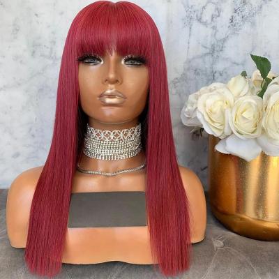 China Full Lace Wig Color Wave Lace Front Wig Brazilian Silky Straight Red Virgin Hair Bangs 150% Density Pre Plucked With Baby Hair for sale