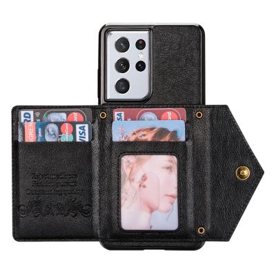 China Wallet Mobile Phone Case For Samsung S21 S20 Note Fe S20+ Leather Card Case Cross Body Strap Cover for sale