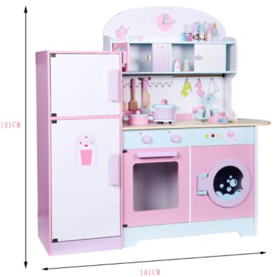 China Pretend Wooden Toy Hot Sale Pink Wooden Play Kitchen Toy Large Kitchen For Girls Kitchen Toys Wood for sale