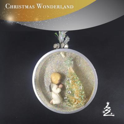 China Round Christmast Ornament Glitter Box Resin Angel Pray For Christmas Ornament for sale