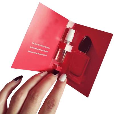 China Perfume Display Sample Papercard Printed 2ml 3ml 5ml Cosmetic Sample Packaging Card Paper Card Perfume Holder for sale