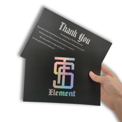 China Custom Holographic Silver Foil Recycled Materials Laser Logo Thank You Paper Cards for sale