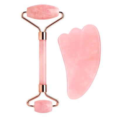 China Anti Aging Therapy 100% Natural Jade Facial Roller Face Mounted Quartz Jade Roller and Scraping Gua Sha Massage Tools for sale