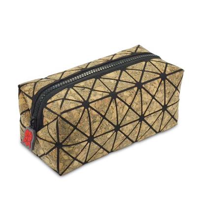 China Vintage Folding Natural Cork Cosmetic Bag Custom Unique Multifunctional Geometric Stationery Zipper Pouch for sale