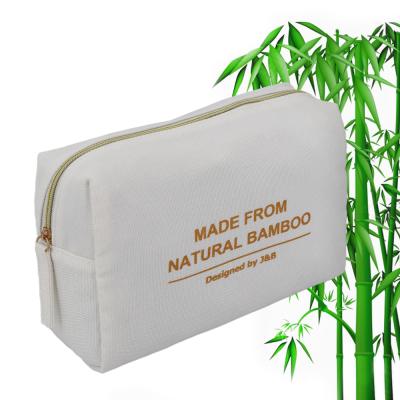 China Custom Logo Bamboo Fabric Organizer Pouch Fiber Style Makeup Toiletry Bag Preppy Natural Eco-friendly Bamboo Washing Bag Custom Unique Promotion Gift for sale