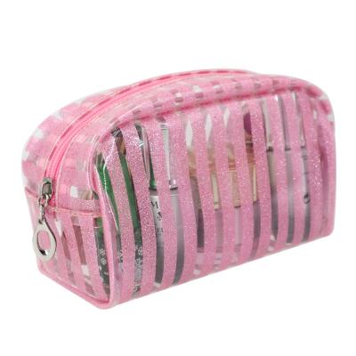 China Glitter Strips Shiny Glitter Strips Transparent PVC Makeup Toiletry Organizer Zipper Bags Custom Shape Gift Cosmetic Bags for sale