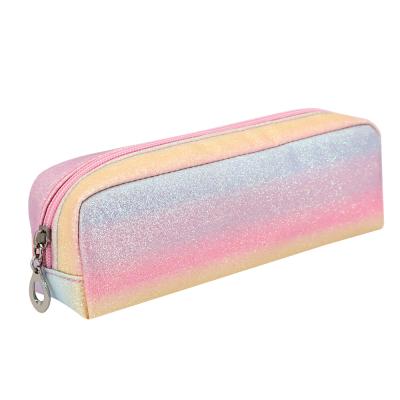 China Fashion OEM Shiny Colorful Glitter Pencil Zipper Pouch Fashion Stationary Beauty Brushes Makeup Bag Gift With Custom Logo for sale