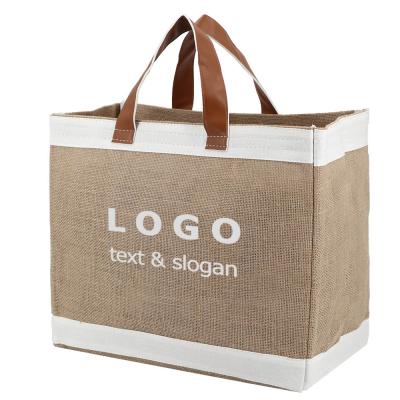 China Custom Eco Friendly Natural Plant Jute Grocery Bag With Print Natural Burlap Gift Tote Bag Hemp Jute Storage Bag for sale