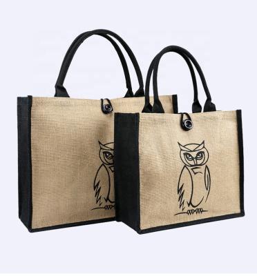 China Eco-Friendly Natural Wholesale Hemp Jute Promotion Burlap Beach Tote Bag Grocery Tote Bag With Cotton Webbing Handle for sale