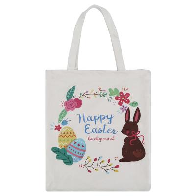 China Wholesale Cute Handled Easter Basket Bunny Eggs Tote Bag Cotton Canvas Rabbit Shopping Bag For Festival Promotional Gift for sale