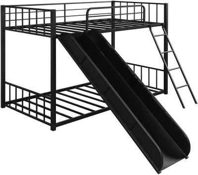 China Convertible Twin Over Bunk Slide Bed Metal Twin Bunk Bed With Slide For Kids for sale