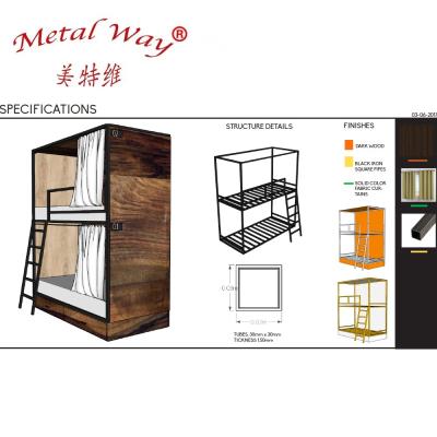 China Single Hotel Bed Capsule Size Bunk Bed Hotel Twin Bed With Drawer for sale