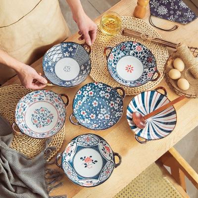 China Japanese-style Stock Wholesale Supplier Irregular Binaural Ceramic Noodle Bowl Soup Bowl Salad Tableware Salad Bowl Viable Ready Stock Supplier for sale