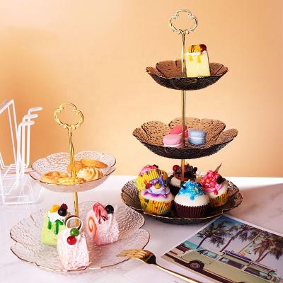 China European-style hotel three-layer dish table decoration fruit snack dessert rack tray creative dried fruit glass plates viable for sale