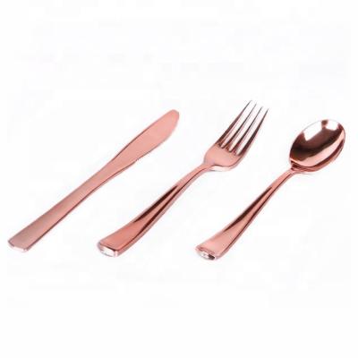 China Disposable Disposable Silverware Polished Silver Plastic Premium Heavy Gold Coated Plated Cutlery Cutlery for sale