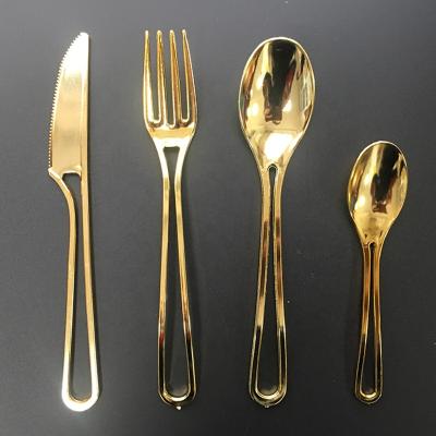 China Disposable Disposable Plastic Gold Coated Cutlery Knives, Forks, Spoons for sale