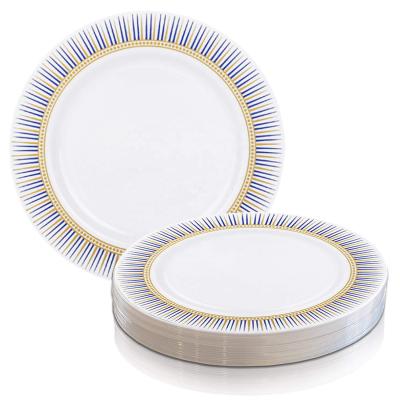 China Gold Rim Plastic Plates Disposable Plastic Disposable Dinner Dishes Wedding Christmas Thanksgiving Birthday Party Dishes for sale