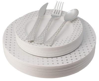 China Stylish Disposable Plastic Disposable Disposable Plates White And Silver Plastic Dishes for sale