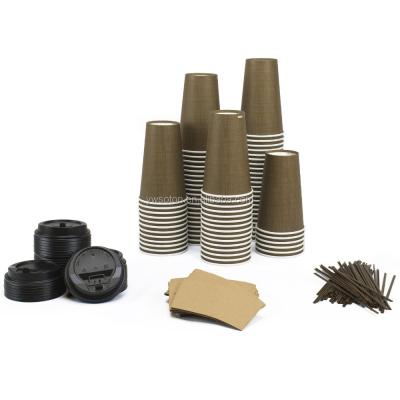 China Togo Disposable White Paper Coffee Disposable Cups With Lids Sleeves And Stirrers Paper Cup Set for sale